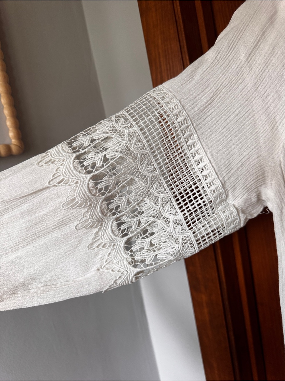 Lulu's White Crochet-Trim Button Front Blouse - Picture 5 of 8